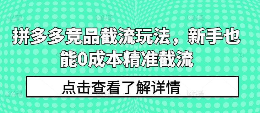 拼多多竞品截流玩法，新手也能0成本精准截流-悟空云赚AI