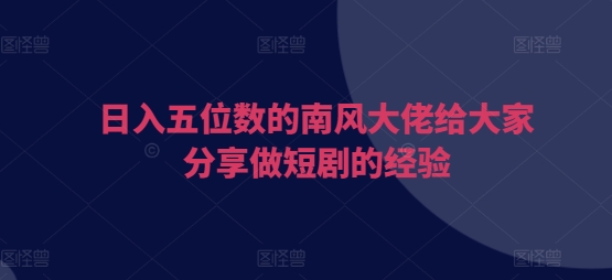 日入五位数的南风大佬给大家分享做短剧的经验-口袋创业家