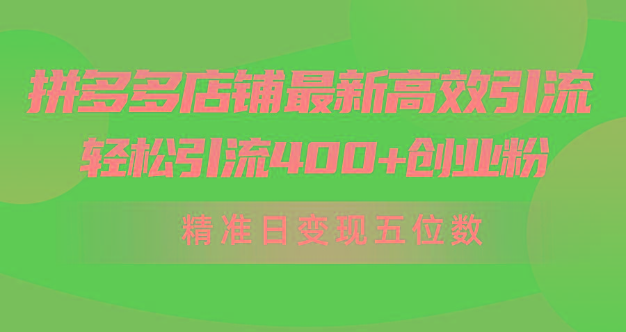 (10041期)拼多多店铺最新高效引流术，轻松引流400+创业粉，精准日变现五位数！-悟空云赚AI