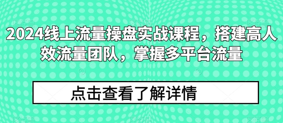 2024线上流量操盘实战课程，搭建高人效流量团队，掌握多平台流量-悟空云赚AI