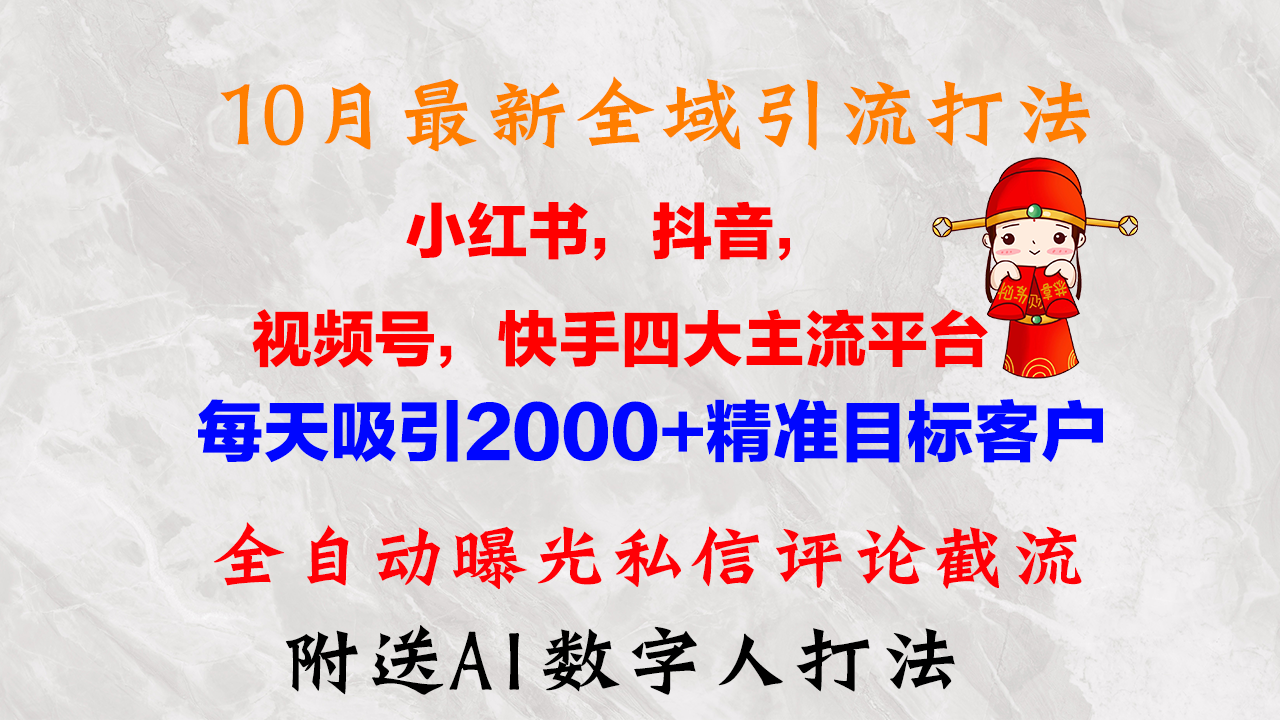 10月最新小红书，抖音，视频号，快手四大平台全域引流，，每天吸引2000…-悟空云赚AI
