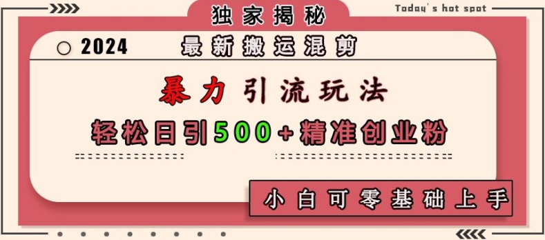 最新搬运混剪暴力引流玩法，轻松日引500+精准创业粉，小白可零基础上手-悟空云赚AI