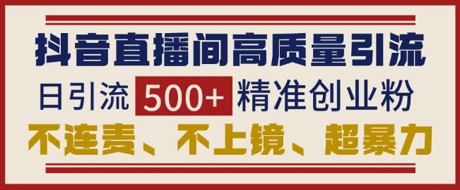 抖音直播间引流创业粉，无需连麦、不用上镜、超暴力，日引流500+高质量精准创业粉-悟空云赚AI