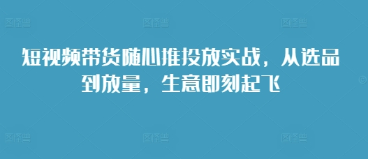 短视频带货随心推投放实战，从选品到放量，生意即刻起飞-悟空云赚AI