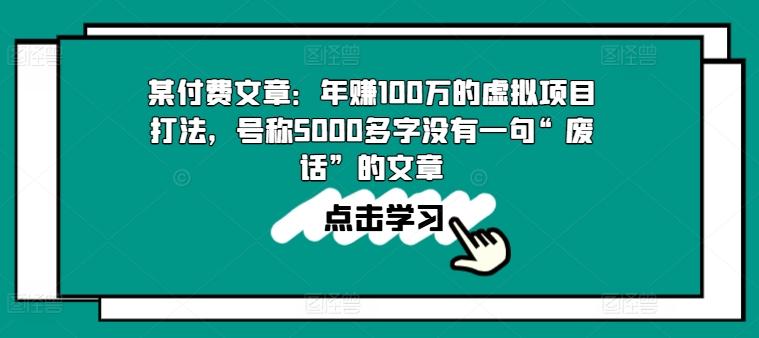 某付费文章：年赚100w的虚拟项目打法，号称5000多字没有一句“废话”的文章-悟空云赚AI