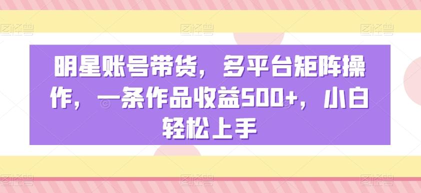 明星账号带货，多平台矩阵操作，一条作品收益500+，小白轻松上手【揭秘】-悟空云赚AI