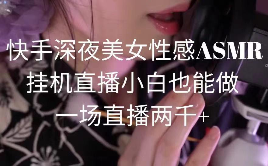 快手深夜美女性感ASMR挂机直播，小白也能做，一场直播两千+-悟空云赚AI