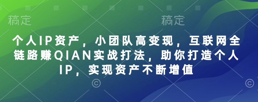 个人IP资产，小团队高变现，互联网全链路赚QIAN实战打法，助你打造个人IP，实现资产不断增值-悟空云赚AI