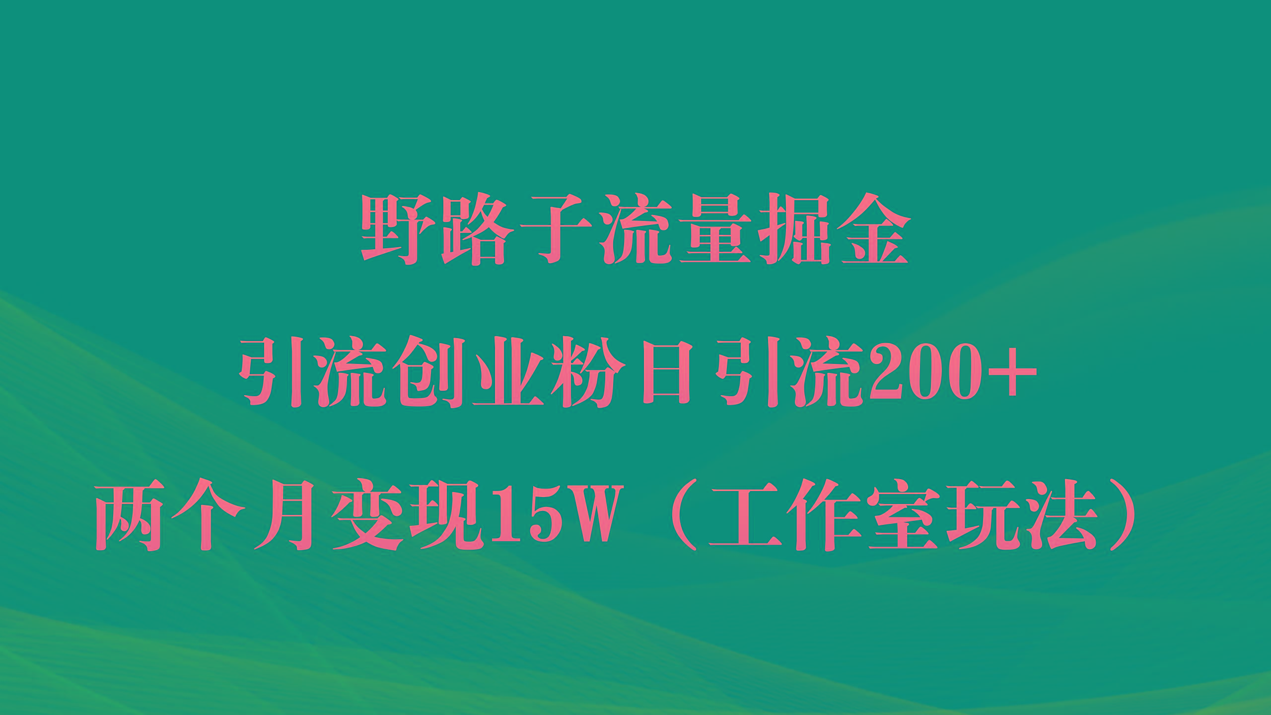 (9513期)野路子流量掘金，引流创业粉日引流200+，两个月变现15W(工作室玩法))-悟空云赚AI