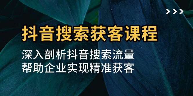 抖音搜索获客课程：深入剖析抖音搜索流量，帮助企业实现精准获客-悟空云赚AI