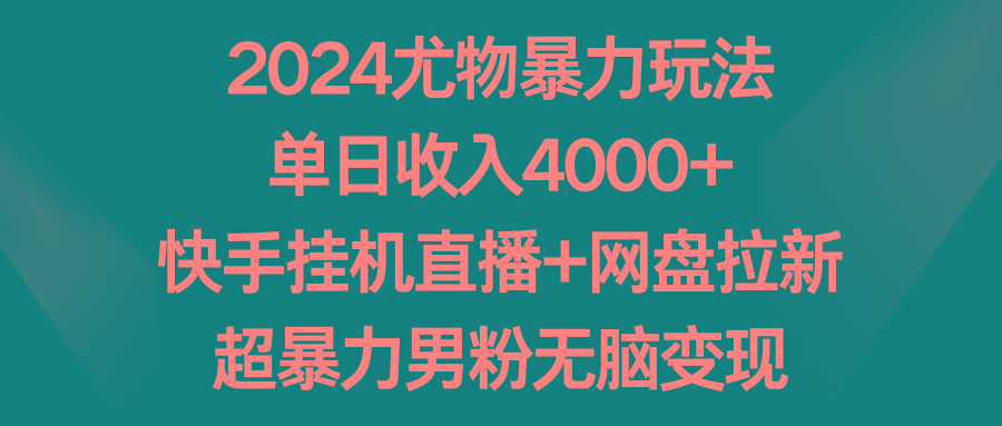 2024尤物暴力玩法 单日收入4000+快手挂机直播+网盘拉新 超暴力男粉无脑变现-悟空云赚AI