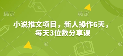 小说推文项目，新人操作6天，每天3位数分享课-口袋创业家