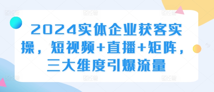 2024实体企业获客实操，短视频+直播+矩阵，三大维度引爆流量-悟空云赚AI