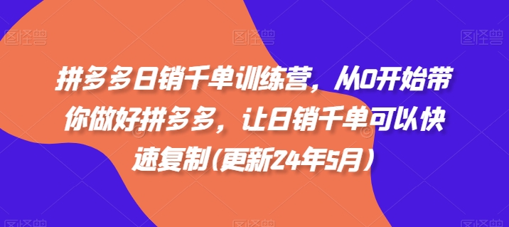 拼多多日销千单训练营，从0开始带你做好拼多多，让日销千单可以快速复制(更新24年11月)-悟空云赚AI