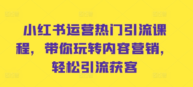 小红书运营热门引流课程，带你玩转内容营销，轻松引流获客-悟空云赚AI