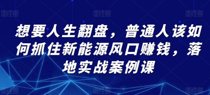 想要人生翻盘，普通人该如何抓住新能源风口赚钱，落地实战案例课-悟空云赚AI