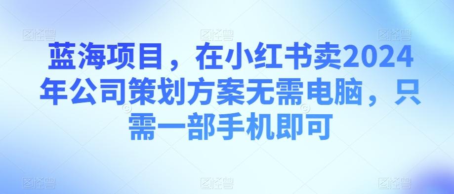 蓝海项目，在小红书卖2024年公司策划方案无需电脑，只需一部手机即可-悟空云赚AI