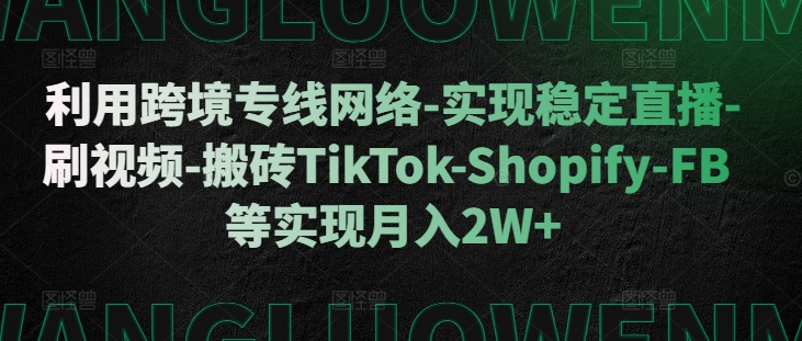 利用跨境专线网络-实现稳定直播-刷视频-搬砖TikTok-Shopify-FB等实现月入2W+【揭秘】-悟空云赚AI