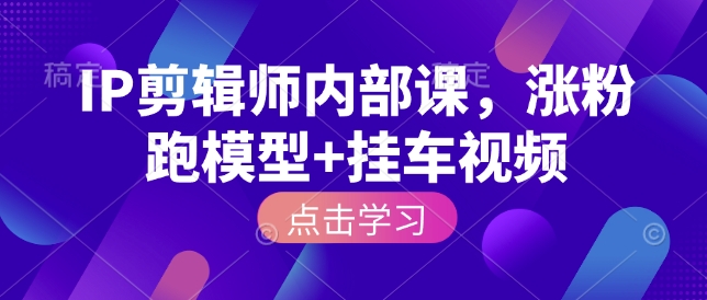 IP剪辑师内部课，涨粉跑模型+挂车视频-悟空云赚AI