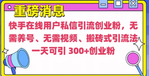 快手最新引流创业粉方法，无需养号、无需视频、搬砖式引流法【揭秘】-悟空云赚AI