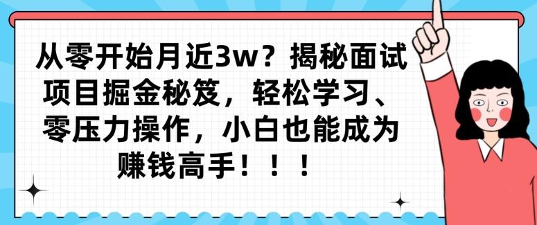 从零开始月近3w？揭秘面试项目掘金秘笈，轻松学习、零压力操作，小白也能成为赚钱高手-悟空云赚AI