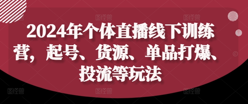 2024年个体直播训练营，起号、货源、单品打爆、投流等玩法-悟空云赚AI