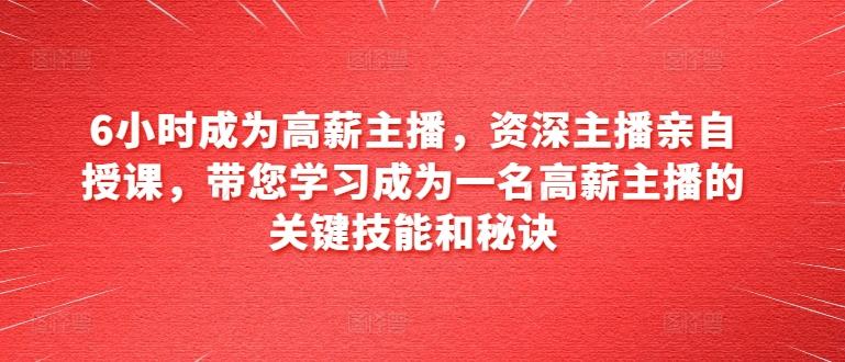 6小时成为高薪主播，资深主播亲自授课，带您学习成为一名高薪主播的关键技能和秘诀-口袋创业家