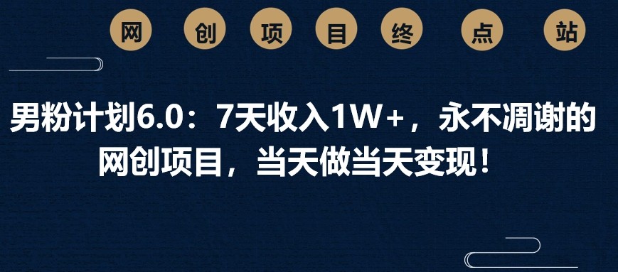 男粉计划6.0：7天收入1W+，永不凋谢的网创项目，当天做当天变现！-悟空云赚AI