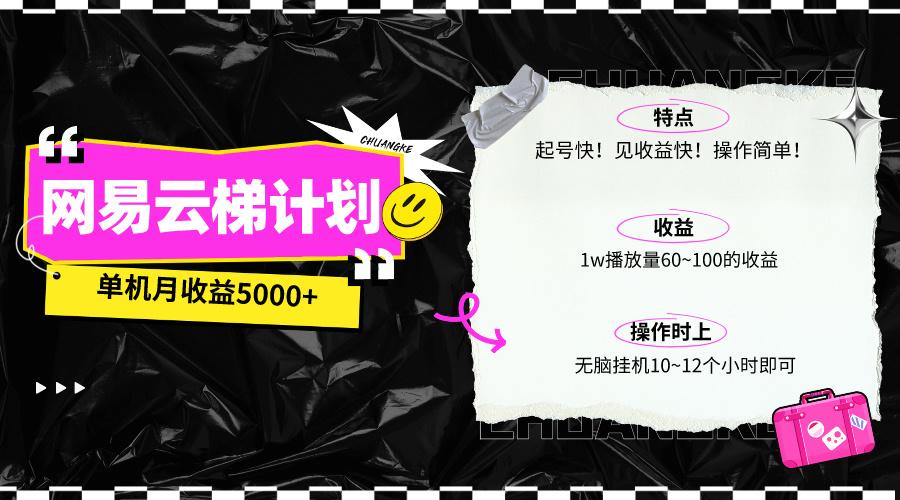 (10063期)最新网易云梯计划网页版，单机月收益5000+！可放大操作-悟空云赚AI