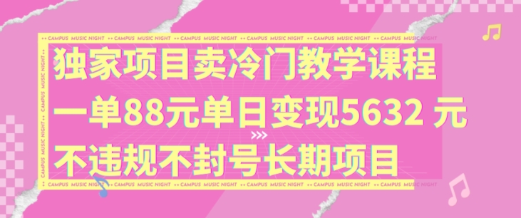 独家项目卖冷门教学课程一单88元单日变现5632元违规不封号长期项目【揭秘】-悟空云赚AI