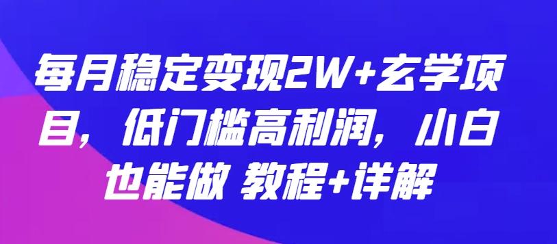 每月稳定变现2W+玄学项目，低门槛高利润，小白也能做 教程+详解【揭秘】-悟空云赚AI