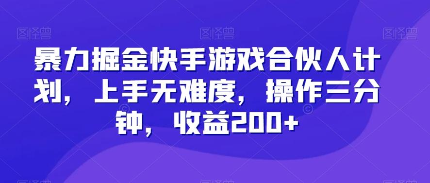 暴力掘金快手游戏合伙人计划，上手无难度，操作三分钟，收益200+-悟空云赚AI