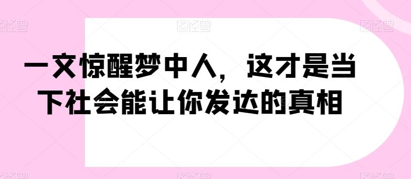 一文惊醒梦中人，这才是当下社会能让你发达的真相【公众号付费文章】-悟空云赚AI