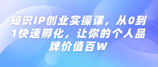 知识IP创业实操课，从0到1快速孵化，让你的个人品牌价值百W-悟空云赚AI