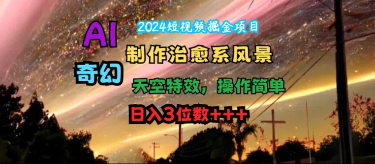 2024短视频掘金项目，AI制作治愈系风景，奇幻天空特效，操作简单，日入3位数【揭秘】-悟空云赚AI