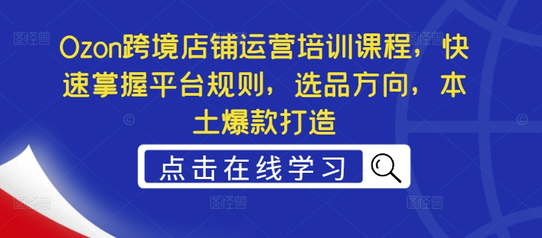 Ozon跨境店铺运营培训课程，快速掌握平台规则，选品方向，本土爆款打造-悟空云赚AI