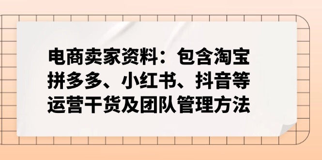 电商卖家资料：包含淘宝、拼多多、小红书、抖音等运营干货及团队管理方法-悟空云赚AI