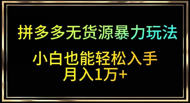 拼多多无货源暴力玩法，全程干货，小白也能轻松入手，月入1万+【揭秘】-悟空云赚AI