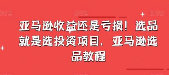 亚马逊收益还是亏损！选品就是选投资项目，亚马逊选品教程-悟空云赚AI