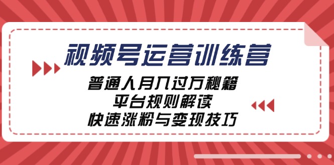 视频号运营训练营：普通人月入过万秘籍，平台规则解读，快速涨粉与变现-悟空云赚AI