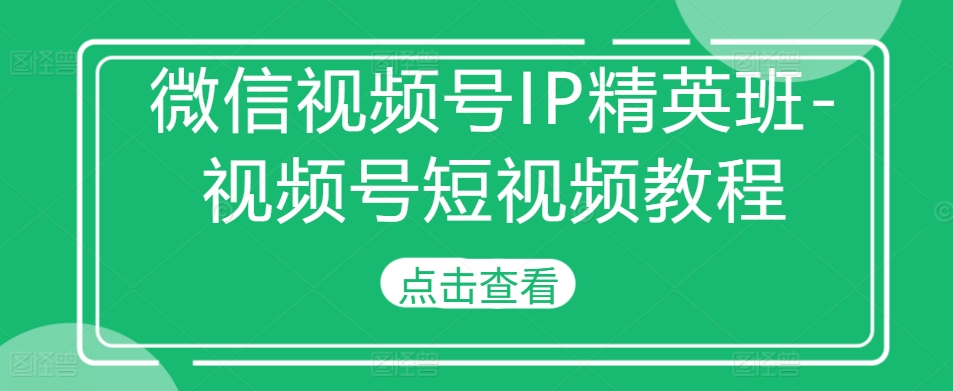 微信视频号IP精英班-视频号短视频教程-悟空云赚AI