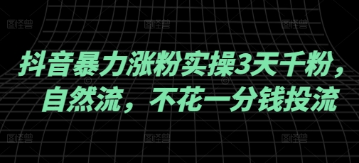 抖音暴力涨粉实操3天千粉，自然流，不花一分钱投流，实操经验分享-悟空云赚AI