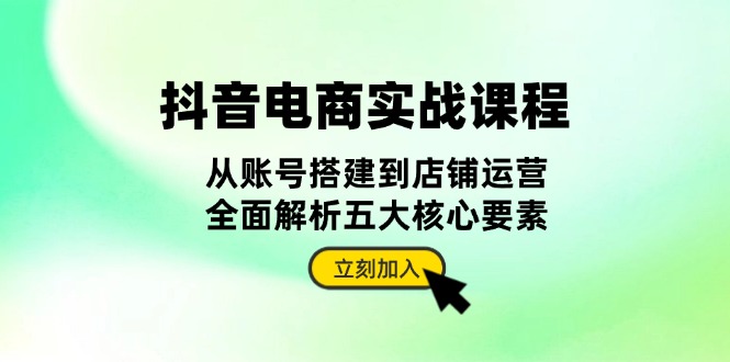 抖音 电商实战课程：从账号搭建到店铺运营，全面解析五大核心要素-悟空云赚AI