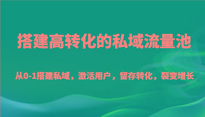 搭建高转化的私域流量池 从0-1搭建私域，激活用户，留存转化，裂变增长(20节课)-悟空云赚AI