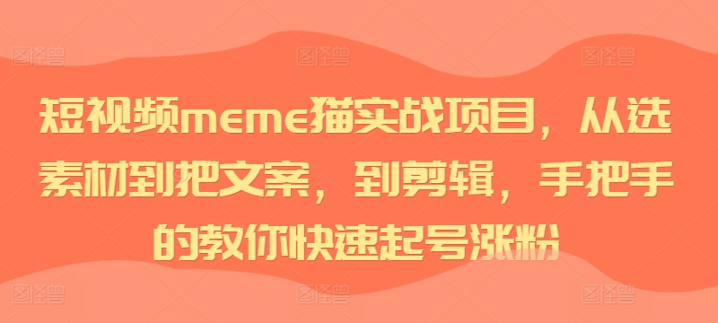 短视频meme猫实战项目，从选素材到把文案，到剪辑，手把手的教你快速起号涨粉-悟空云赚AI