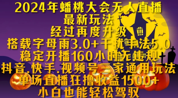 2024年蟠桃大会无人直播最新玩法，稳定开播160小时无违规，抖音、快手、视频号三家通用玩法【揭秘】-口袋创业家