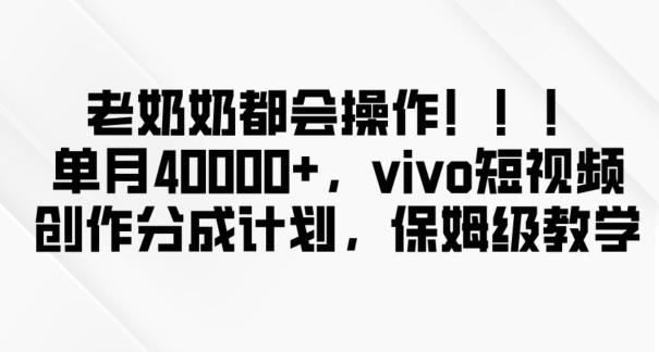 老奶奶都会操作，新平台无脑操作，单月40000+，vivo短视频创作分成计划【揭秘】-悟空云赚AI