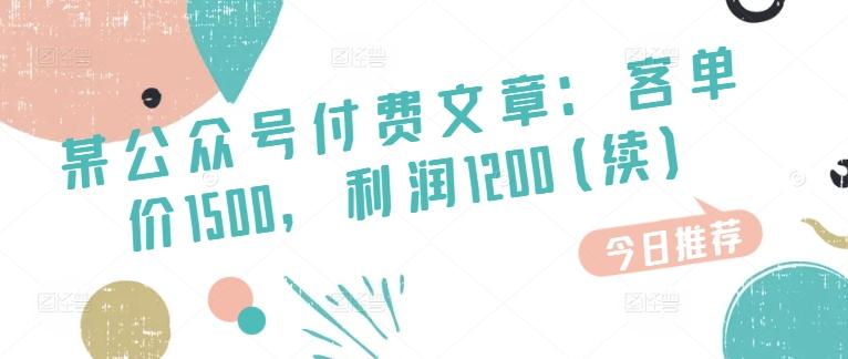 某公众号付费文章：客单价1500，利润1200(续)，市场几乎可以说是空白的-悟空云赚AI