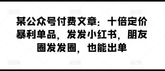 某公众号付费文章：十倍定价暴利单品，发发小红书，朋友圈发发圈，也能出单-悟空云赚AI