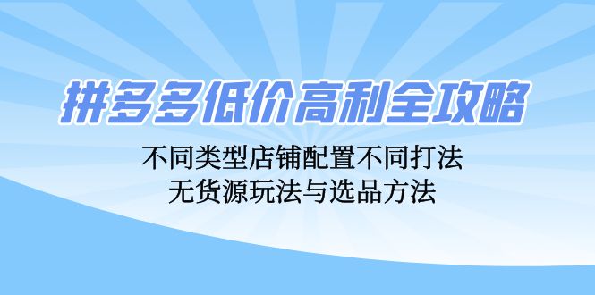 拼多多低价高利全攻略：不同类型店铺配置不同打法，无货源玩法与选品方法-悟空云赚AI